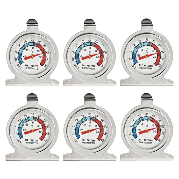Refrigerator Thermometers Large Dial Freezer Thermometer with Dual-Scale -30~30°C/-20~80°F for Freezer Refrigerator Cooler Hooks or Stands Alone Thermometers Durable Steel (Pack of 6)