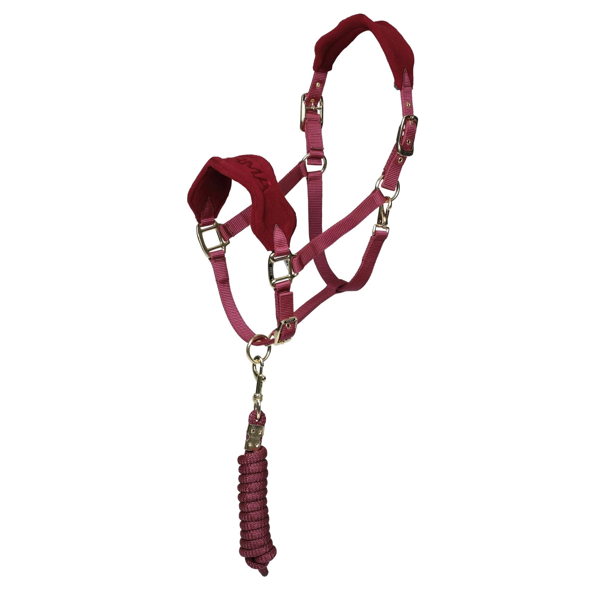 Shires Arma Fleece Padded Headcollar and Matching Lead Rope Set - Soft Comfort Horse Halter Black Cherry / X-Full