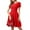 Red, variant on Elegant Short Sleeve Pleated Swing Round Neck Solid Color Loose Dress Women Casual Party Evening Gown Black L
