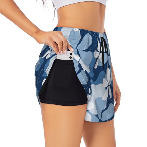 Balery Flower Pantalones cortos deportivos para mujer con forro y dos bolsillos, elásticos, para entrenamiento, gimnasio, yoga-Small