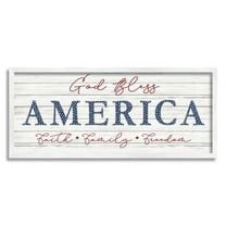 Stupell Industries God Bless Faith Family Freedom Hanging Sign,24 x 10, Design by Natalie Carpentieri