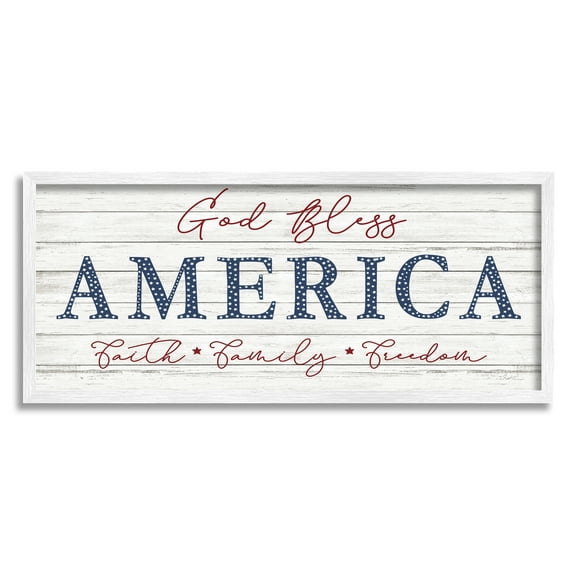 Stupell Industries God Bless Faith Family Freedom Hanging Sign,24 x 10, Design by Natalie Carpentieri