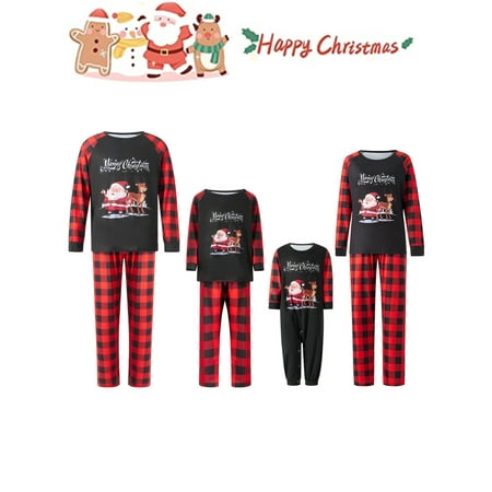 

Sunisery Family Christmas Pjs Matching Sets Xmas Matching Pajamas for Adults Kids Santa Claus Print Holiday Xmas Sleepwear Set