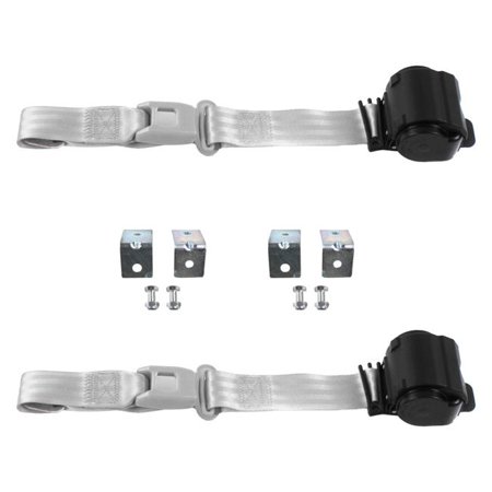safeTboy Gray & Grey Retractable Bucket Seat Belt Kit with Bracketry for 1949-1954 Chevy Bel Air Standard 2 Point - 2 Belts