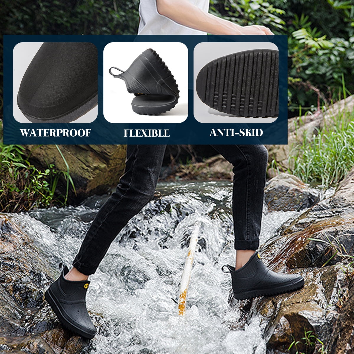 AUXDIQ Rain Boots Men Short Ankle Women Waterproof Rain Boots Outdoor Garden Shoes