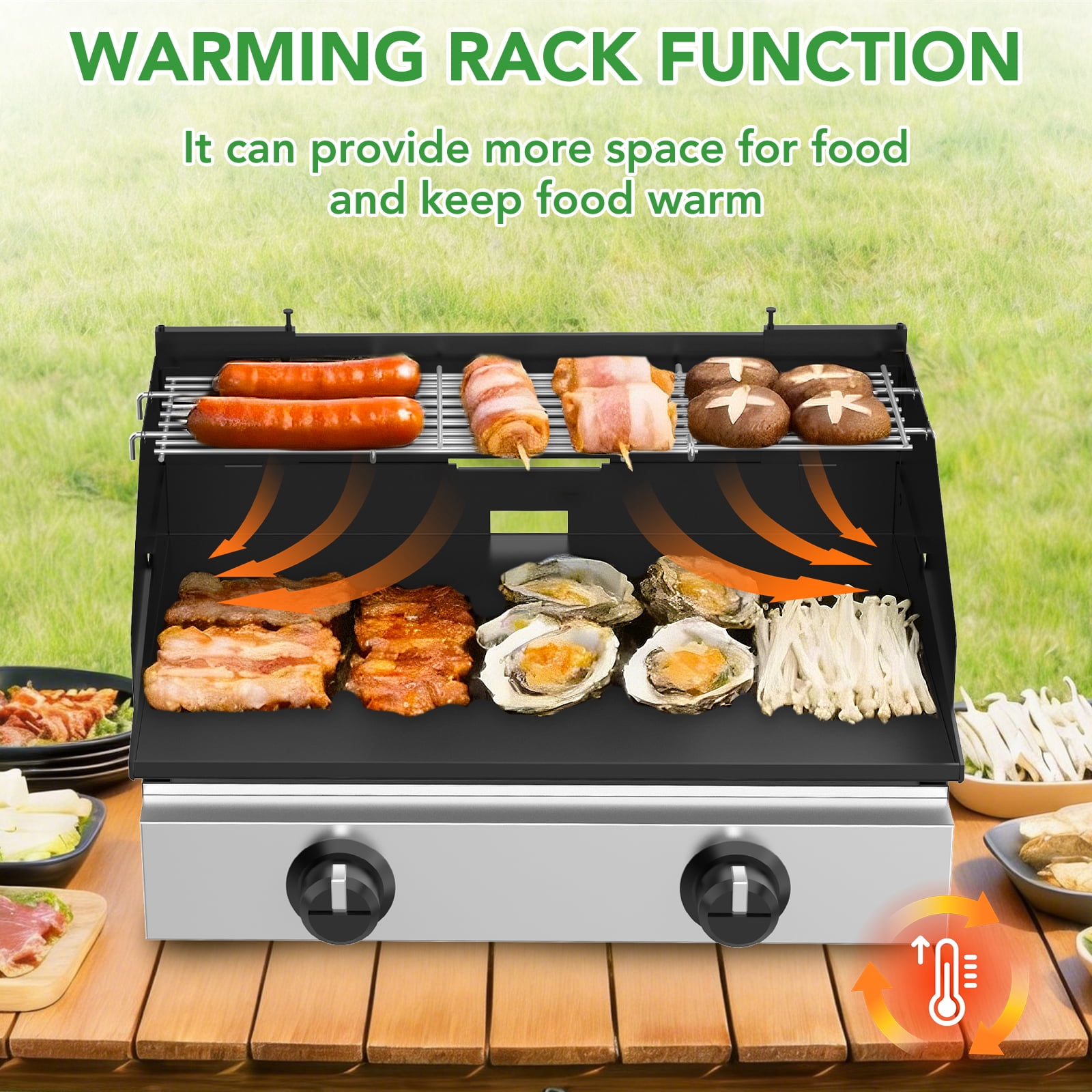 Universal Wind Guard and Warming Rack Fit for Griddle Without a Hood from 16" to 22", Wind Screen and Cooking Grid BBQ Griddle Accessories for Blackstone and Other Griddle with Rear Grease