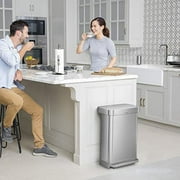 simplehuman Kitchen Trash Can, 11.8 Gallon Stainless Steel Step Garbage Bin with Soft Close Lid. Silver