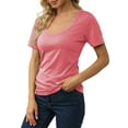 thumbnail image 4 of Hauts pour Femmes Décontractés Chics T-Shirt à Manches Courtes Col en V Profond Couleur Unie Mode Été pour Femmes Rose, 4 of 6