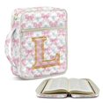 thumbnail image 2 of HELLHERO Quilted Zipper Pocket Bible Cover Case for Women, Handle Lightweight Elastic Polyester Bible Carrier Tote Bag Initial Letter L, 2 of 9