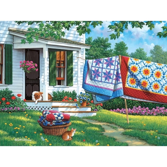 Bits & Pieces 500-Pc Calico Country Quilts Dog & Cat Puzzle, 18×24"