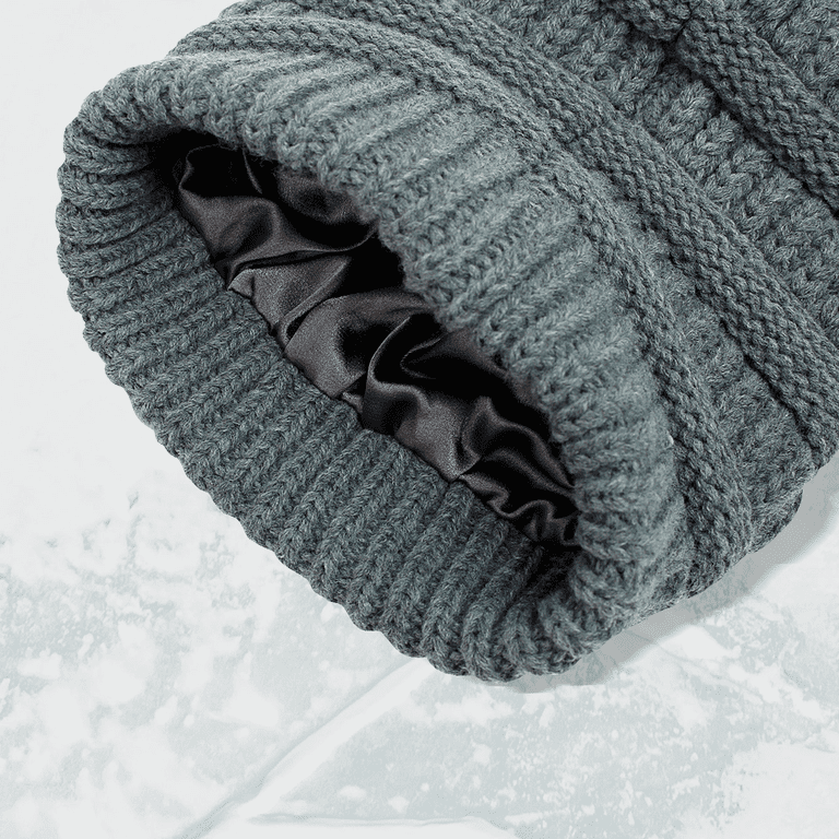 Satin Lined Slouchy Beanie Set Warm Winter Hats Oversized Cable Knit 3 Pack Satin Lined Beanie for Women, Warm Slouchy Winter  main image 3