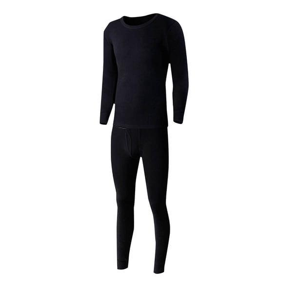 Fmbrln Thermal Underwear for Men 2 Piece Sets Long Sleeve Tops and Long Pants Set Soft Stretchy Base Layer For Fall Winter Home Outdoor Black XL