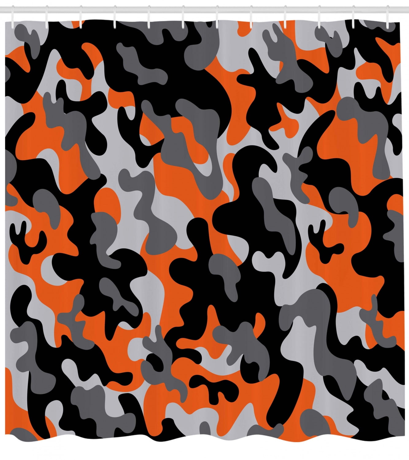 pix Orange Camo Fabric camo shower curtain vibrant artistic camouflage lattice like military service combat theme modern fabric bathroom set with hooks 69w x 84l inches