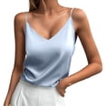 thumbnail image 3 of Huanglei Womens's Basic vest Spaghetti Strap V Neck Relaxed Fit Satin Going Out Basic Camisole (Blue, Large), 3 of 6