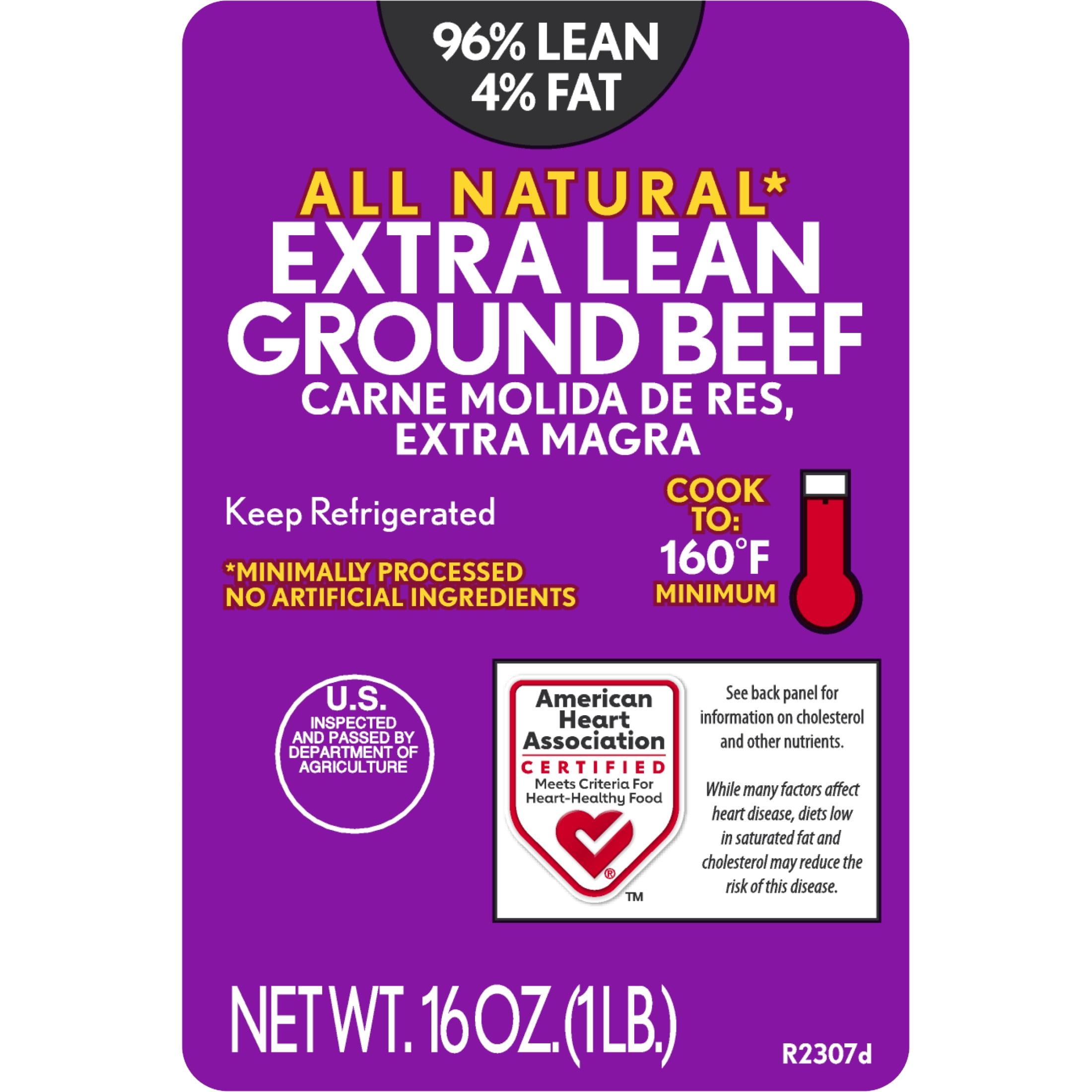 96% Lean / 4% Fat Extra Lean Ground Beef, 1 Lb Tray, Fresh, All Natural ...