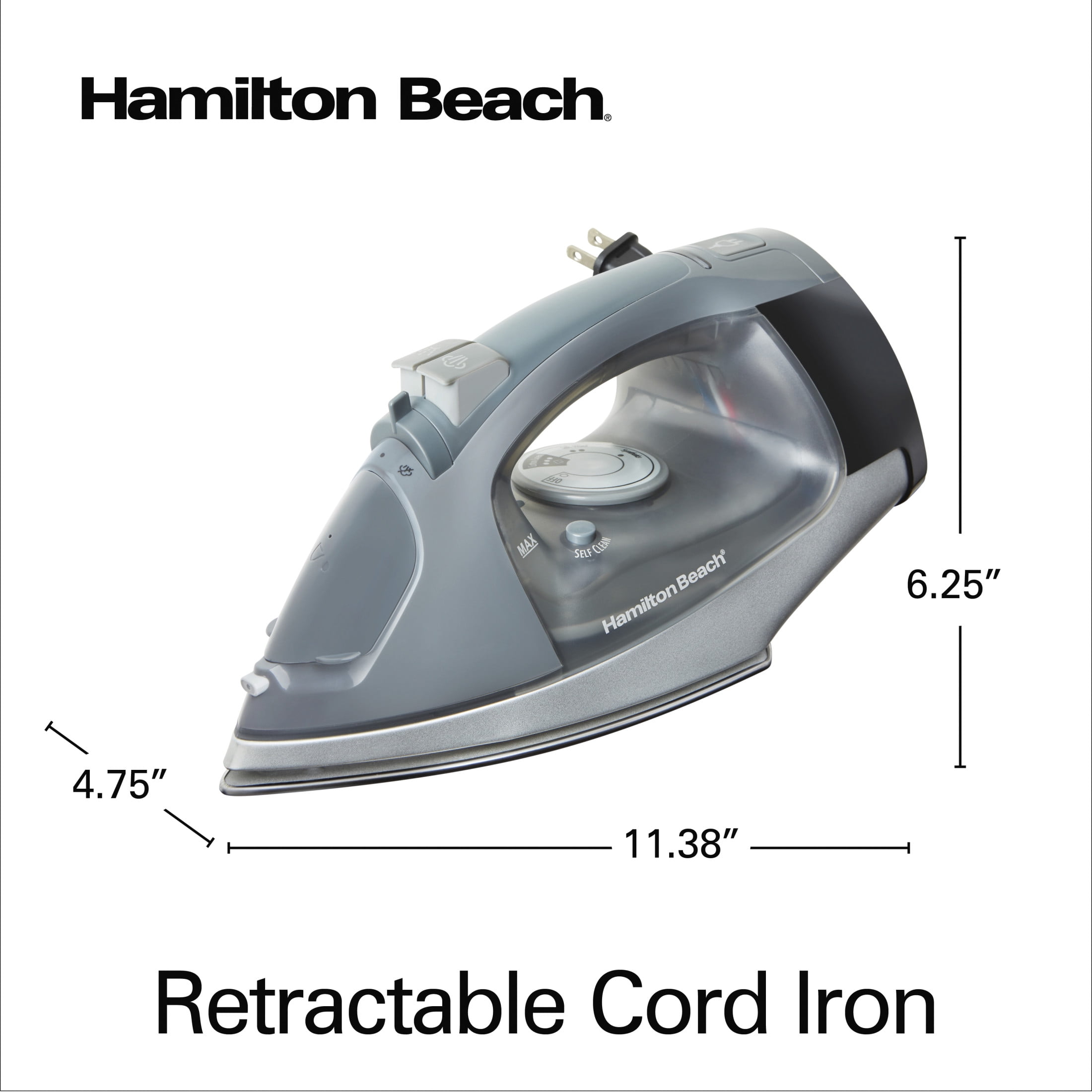 Hamilton Beach Clothing Iron, Steam Iron for Clothes with Stainless Steel Soleplate and Retractable Cord