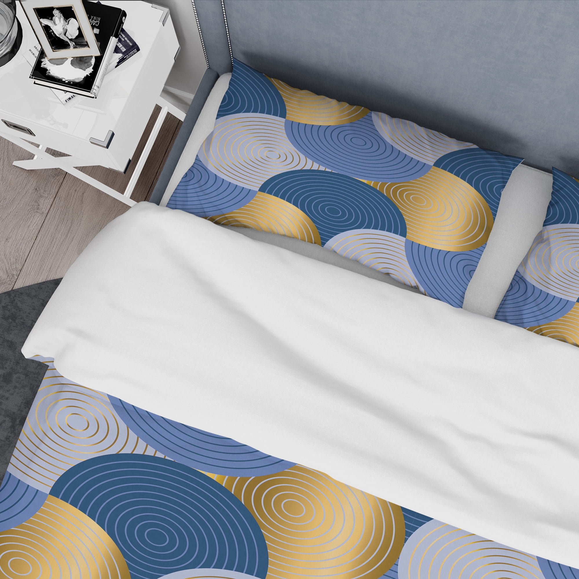 Designart 'Retro Luxury Waves In Gold And Blue X' Mid-Century Modern Duvet Cover Set
