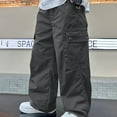 thumbnail image 2 of Hihipz Big Boy's Cargo Pants Korean Style Solid Color Casual Straight Leg Loose Fit Soft Breathable Fabric Daily Wear Comfort Sweatpants,8-9Years, 2 of 5