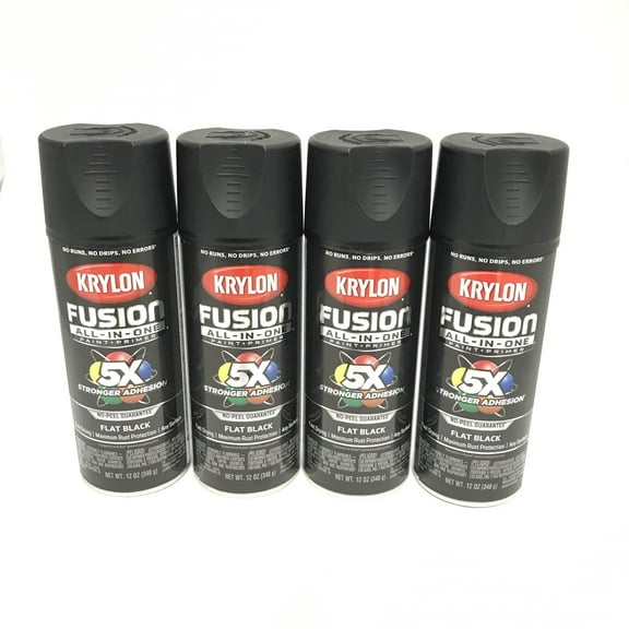KRYLON 2728-4 PACK FLAT BLACK All-In-One Fusion Paint & Primer - No-Peel - 12 oz Aerosol