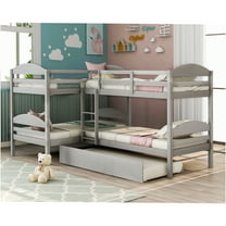 JERFIT L-Shaped Bunk bed with Trundle-Gray