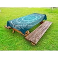 thumbnail image 1 of Turquoise Ombre Outdoor Tablecloth, Mandala Medallion Starry Design with Flower in Middle Ethnic Ethnic Art, Decorative Washable Fabric Picnic Tablecloth, 58 X 120 Inches, Dark Turquoise, by Ambesonne, 1 of 2