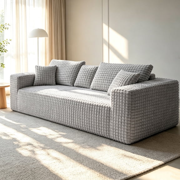 Patbrela 101" Couch for Living Room Furniture Diamond Boneless Sofa with 31-inch Extra Deep Seat, No Assembly, Gray