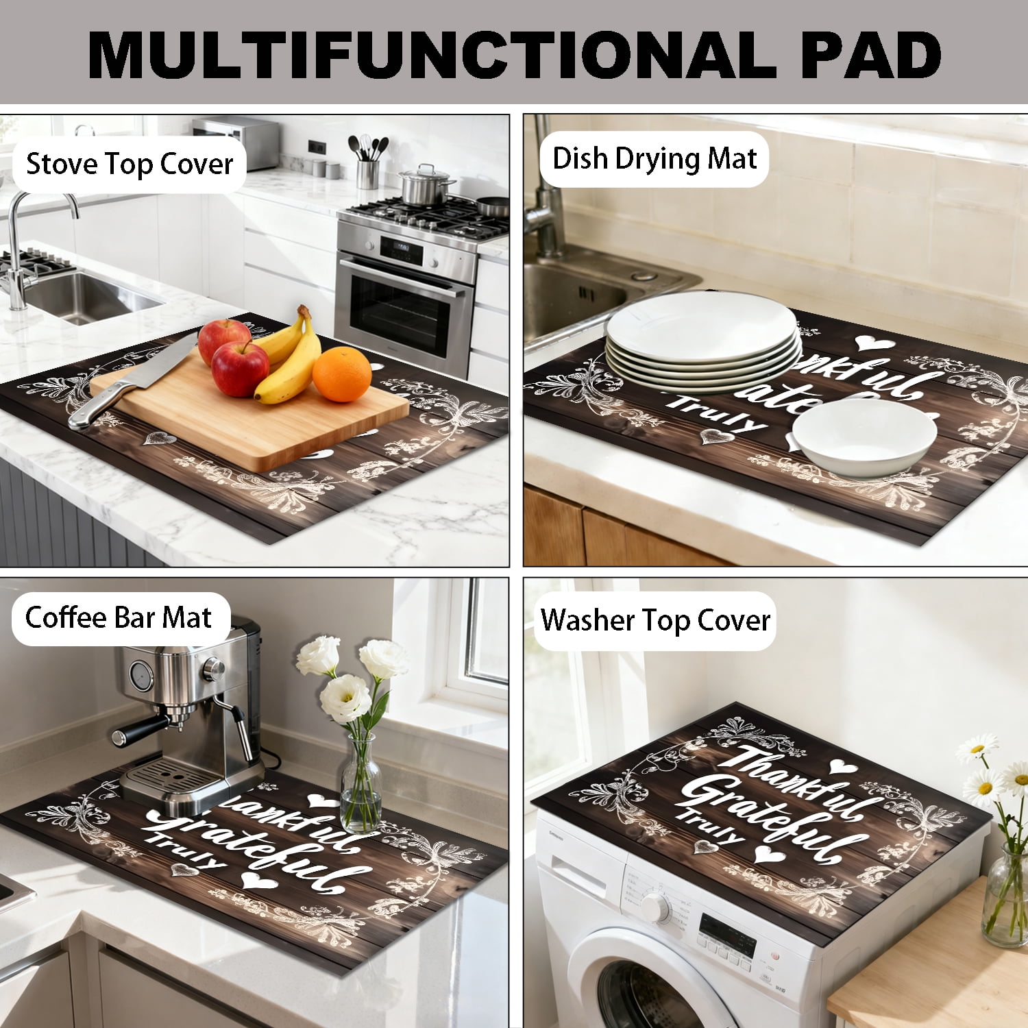 Multi-Design Stove Top Cover for Glass/Electric Stoves - 3-in-1 Heat-Resistant Protector Mat, Non-Slip Drying Rack 28"x20"