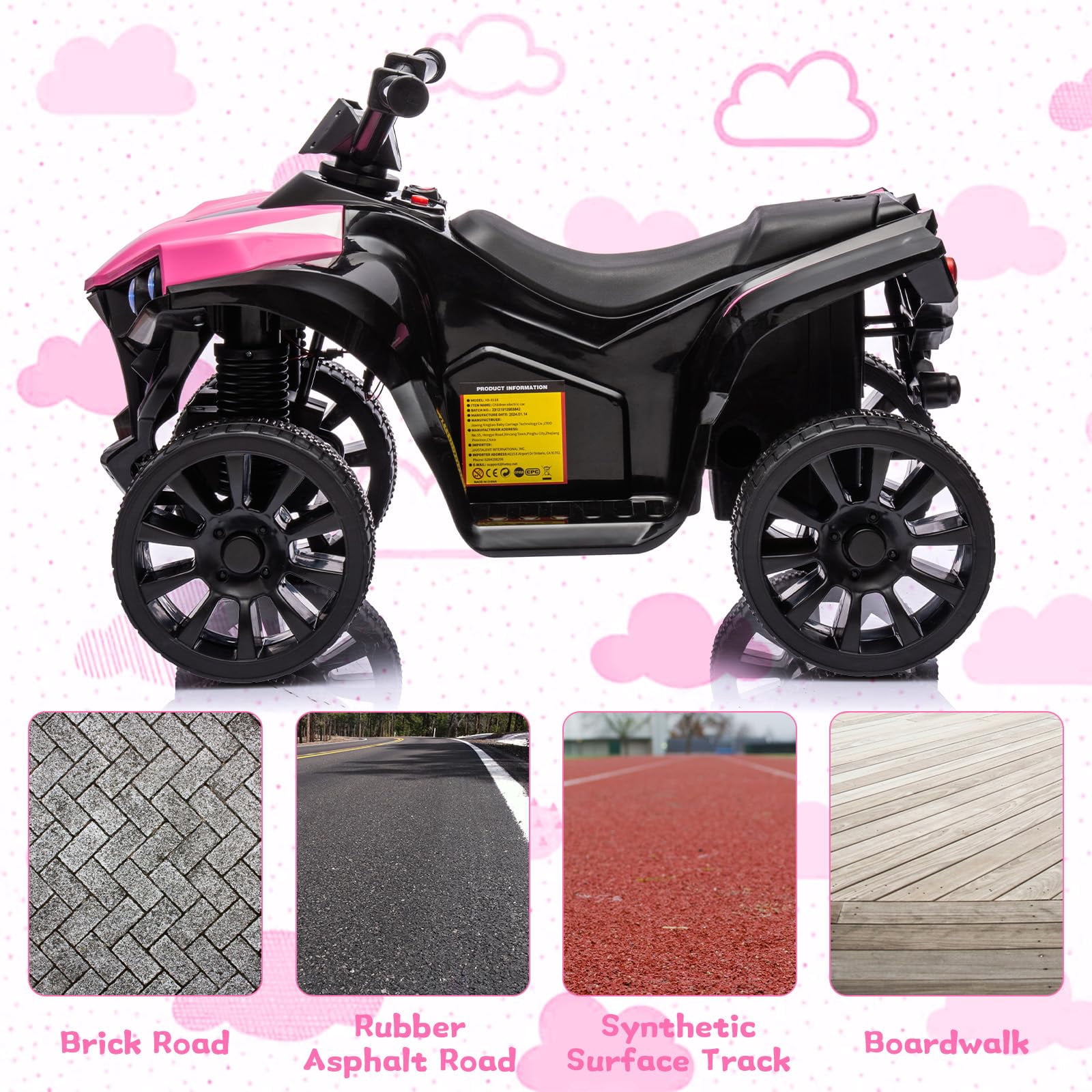 Juiluna Kids ATV 4 Wheeler, 6V Ride on Toy with 1.8MPH Max Speed, Wear-Resistant Wheels, Music & Foot Pedal, Battery Powered Electric Quad Car for Kids Toddlers