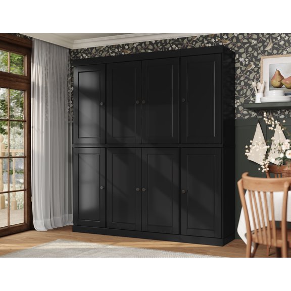 Palace Imports Solid Wood Pantry Storage - 71.5" Tall, 65" Wide Freestanding Utility Cabinet with 2-Drawer Kit & Adjustable Shelves – Black, Renewable Eco-Friendly 100% Wood, Made in Brazil