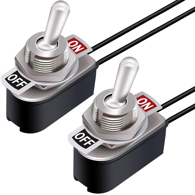 interruptores de palanca de enganche SPST, 2 posiciones de encendido/apagado, 6 A, 125 V CA, 10 A, 12 V CC, interruptor basculante de metal con cable de conexión de 5,2 pulgadas, para coche, camión, KNS-1 Kuyhfg Bienvenido a Kuyhfg