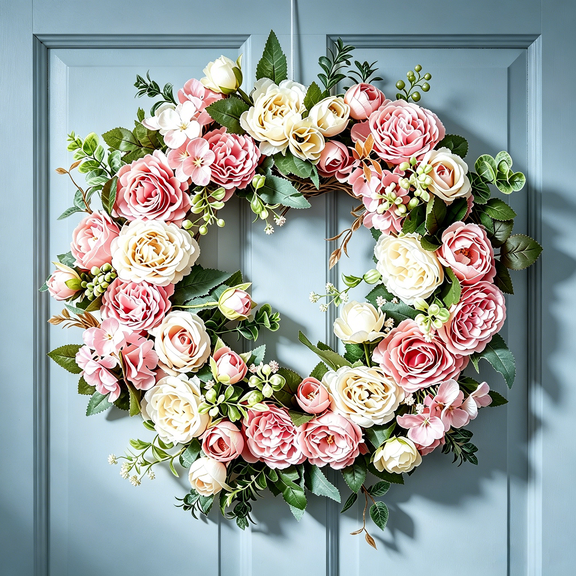Spring Summer Wreaths for Front Door 18" Door Wreath with Peony and Hydrangea for Indoor Outdoor Farmhouse Wall Proch Home Decor