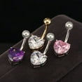 thumbnail image 2 of EOEMY Beauty Crystal Heart Dangle Navel Belly Button Ring Bar Body Piercing Jewelry-Gold-Purple, 2 of 8