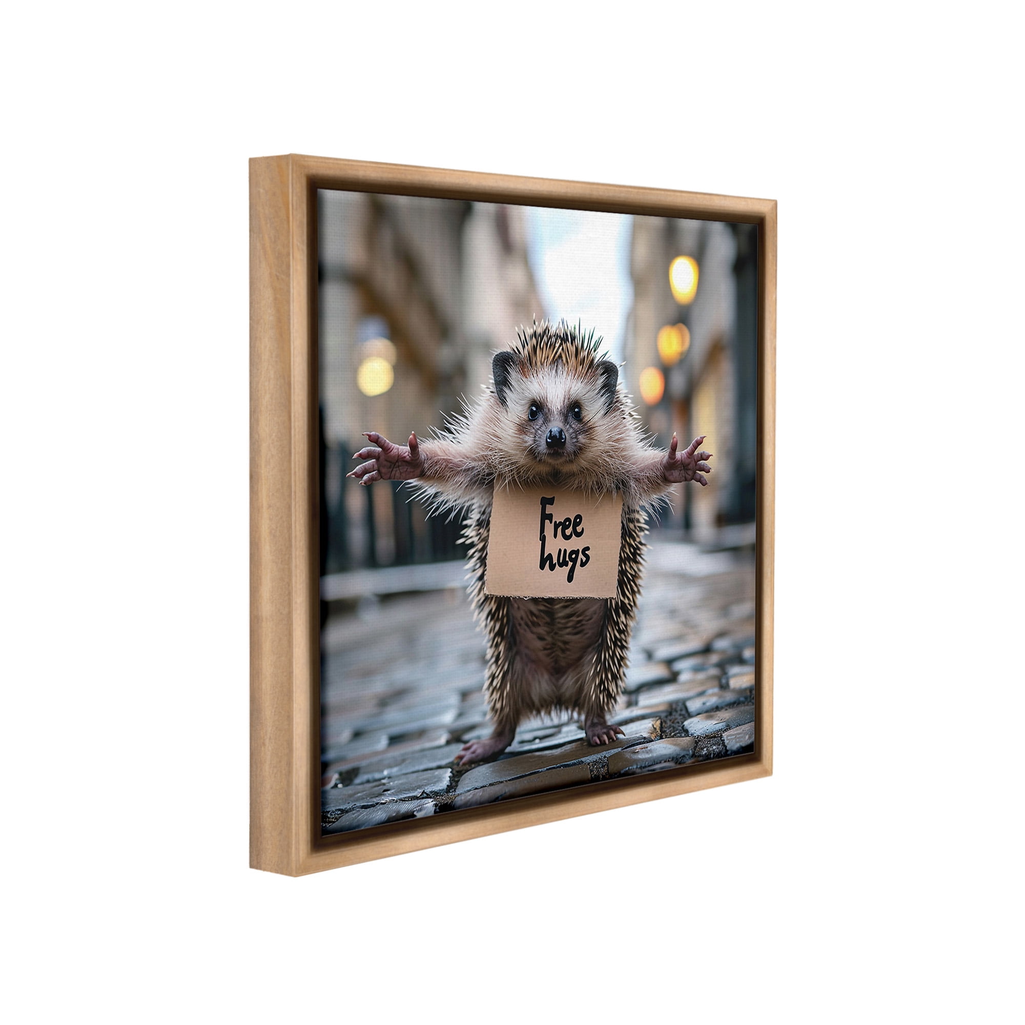 Stupell Industries Free Hugs Hedgehog Animals & Insects Painting Brown Floater Framed Canvas Art Print Wall Art, 18 x 18