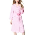 thumbnail image 2 of Lu's Chic Women's Waffle Robes Lightweight Wave Mid Length Bathrobe Belted Spa Robe with Pocket Sleepwear Tie Up Pure Long Sleeve Knit Knitted Coral Large, 2 of 5