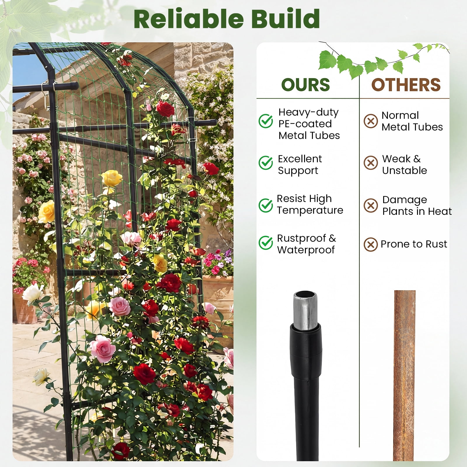 ELLEGNT Outdoor Climbing Plant Trellis Arch, 7.5 FT Tall x 7 FT Wide - Perfect for Raised Bed Cucumbers, Grapes, and Flower Vines - Rustproof Metal Arbor in Black
