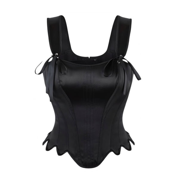 Women's Black Bow Tie Lace Up Corset Bustier Vintage Medieval Gothic Fitted Sleeveless Crop Tops Party Costume