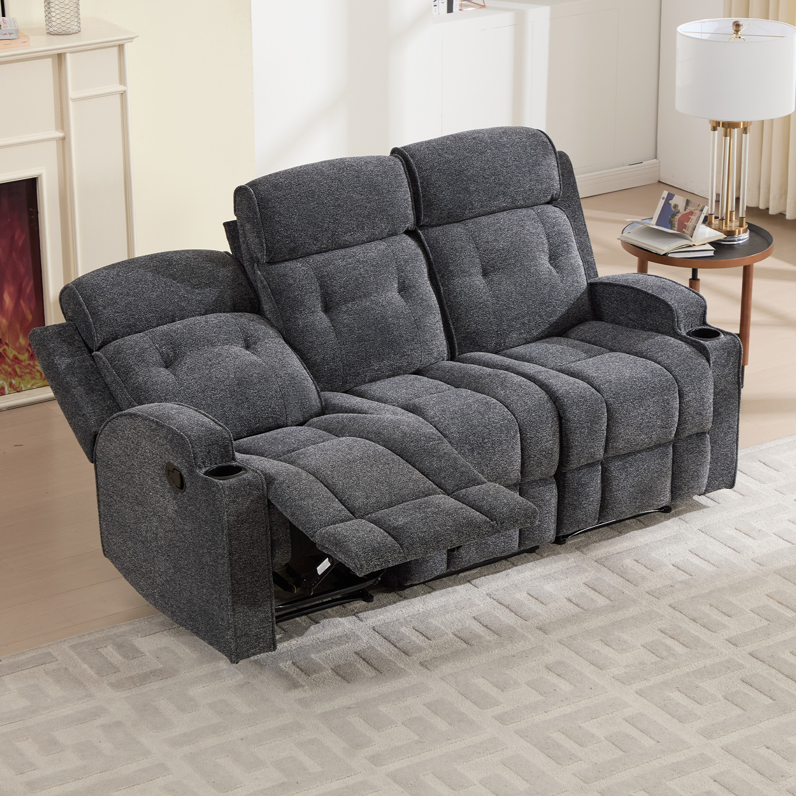 Bonzy Home 3-Seat Manual Reclining Sofa — Fabric Couch with Dual Manual Recliners for Living Room & Meeting Room