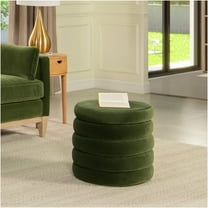 JERFIT 19 Inch Round Velvet Storage Ottoman with Lift Top Lid, Olive Green Tufted Footstool Pouf Bench for Living Room