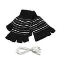 thumbnail image 2 of Stripe Winter USB Electric Heating Soft Chaud Unisexe Demi-Doigt Tricoté Gants Noir, 2 of 11