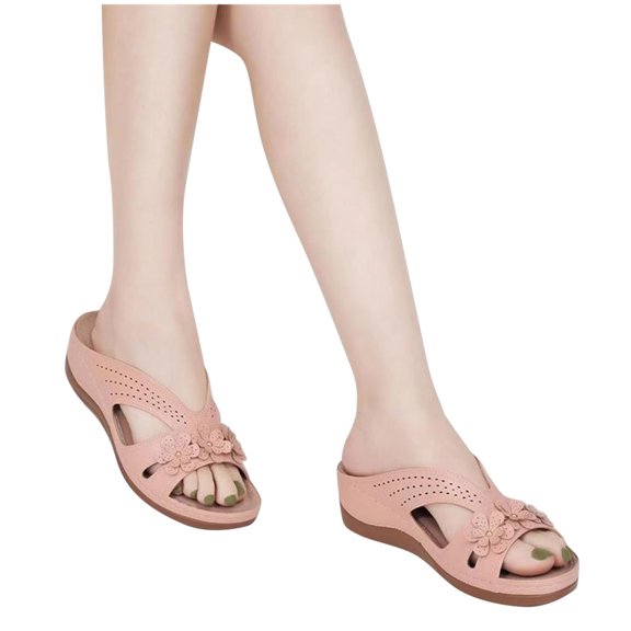 Women's Fuzzy Slip-on Slippers Fashion Casual Summer Style Wedge Heel Solid Color Flower Beach Slippers