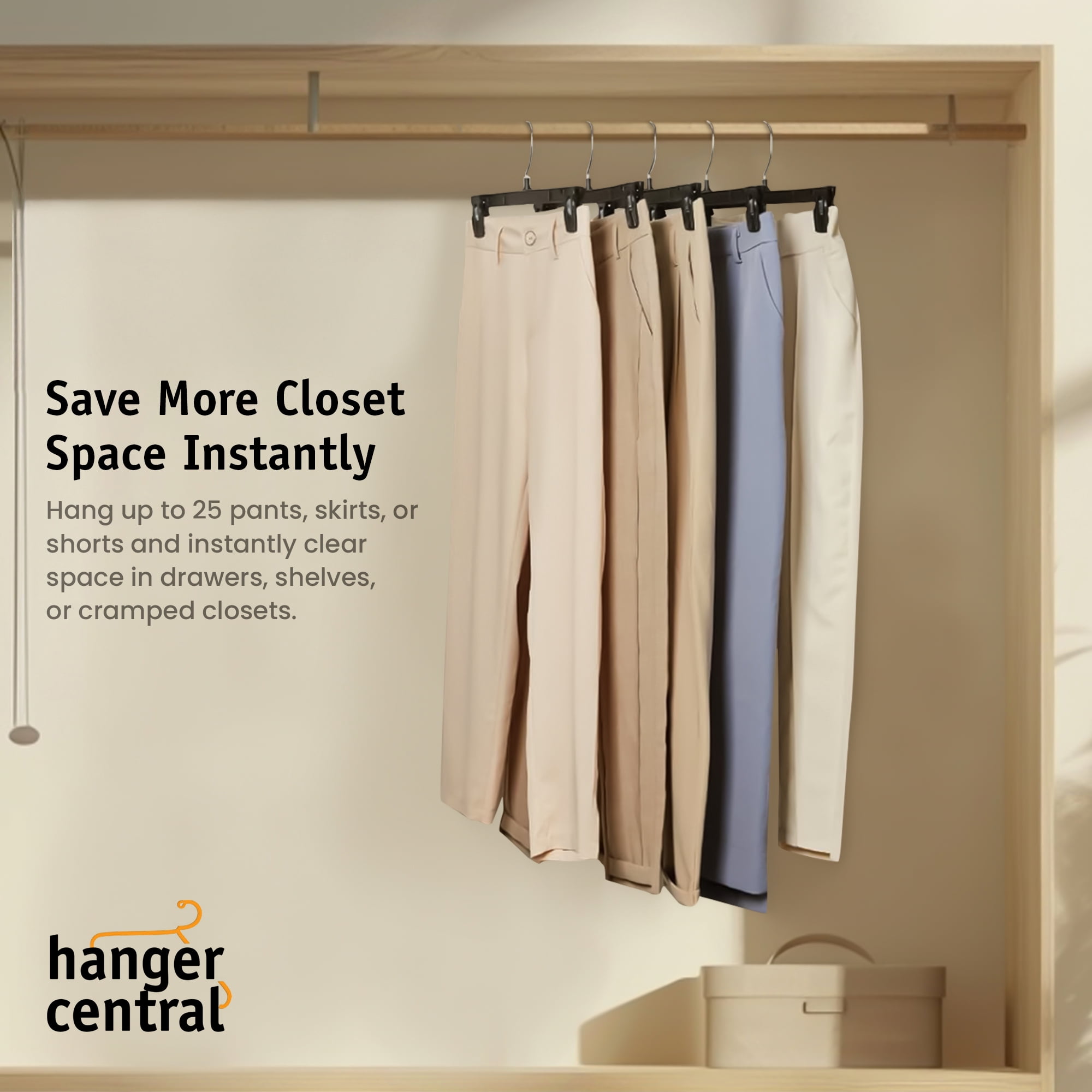 Hanger Central 50 Pack Black Plastic Pants And Skirt Hangers 12 inch