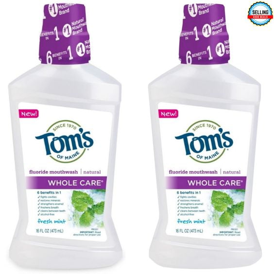 Tom's of Main Natural Mouthwash, Whole Care with Fluoride, Fresh Mint