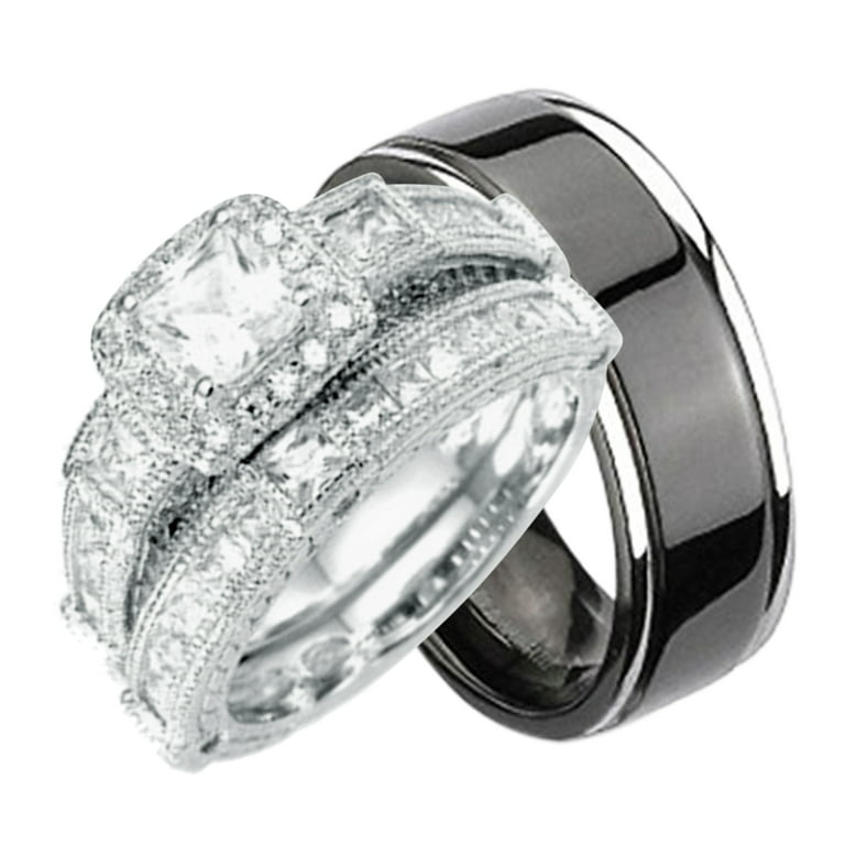His and Hers Wedding Ring Set Cheap Wedding Bands for Him and Her(6/13) -  Walmart.com
