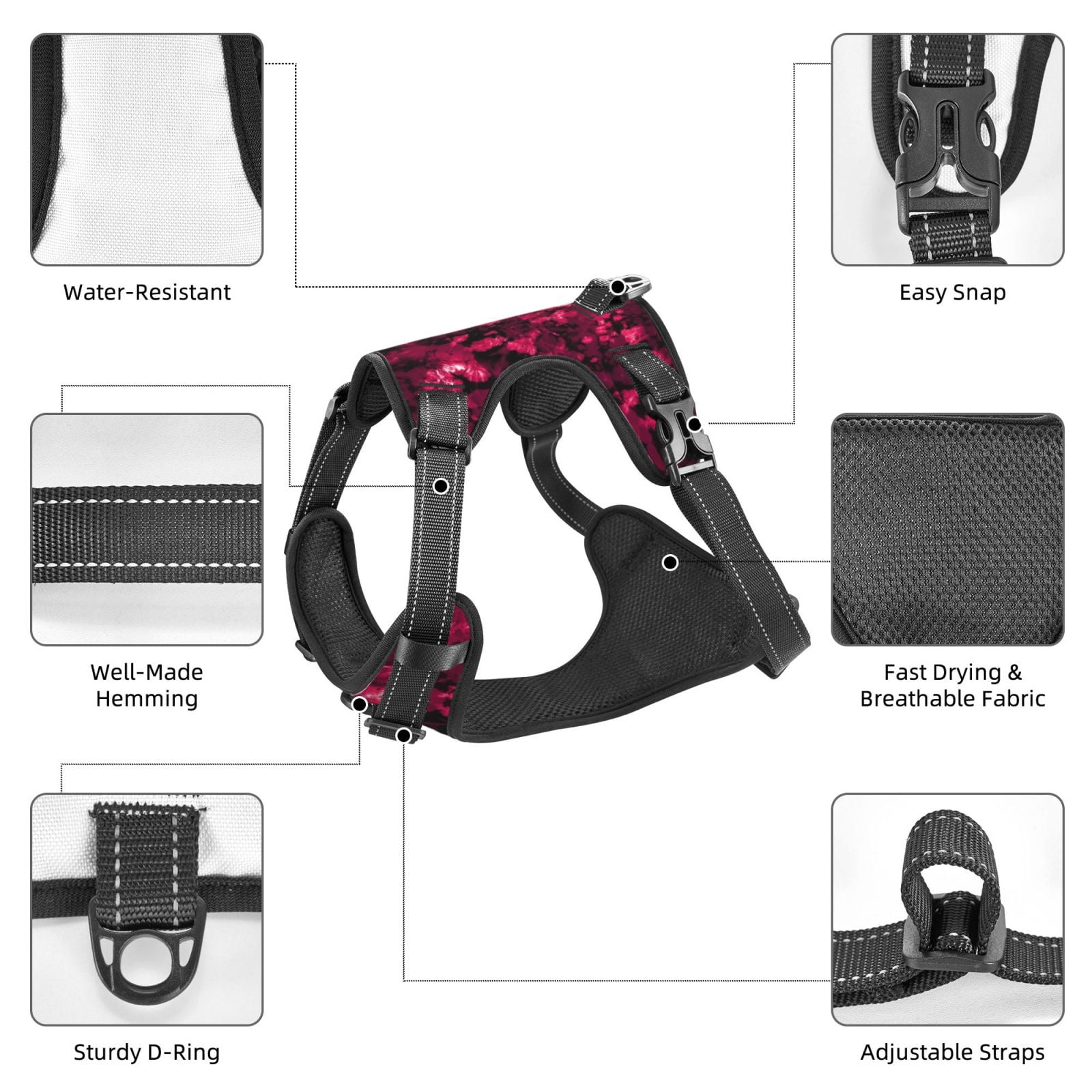 Vsdgher Burgundy Tie Dye Dog Harness, No-Pull Pet Harness, Dog Vest, Pet Vest for Small to Large Dogs-Small