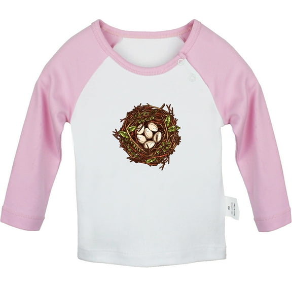 Nature Nest Pattern T shirt For Baby, Newborn Babies T-shirts, Infant Tops, 0-24M Kids Graphic Tees Clothing (Long Pink Raglan T-shirt, 0-6 Months)