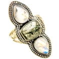thumbnail image 2 of Huge Tourmalinated Quartz, Rainbow Moonstone Ring Size 11.75 (925 Sterling Silver)  - Handmade Boho Vintage Jewelry RING116754, 2 of 2