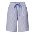 thumbnail image 4 of hoksml Women Striped Drawstring Pull-On Shorts, Elastic Waist Casual Bermuda Shorts with Pockets, 4 of 6