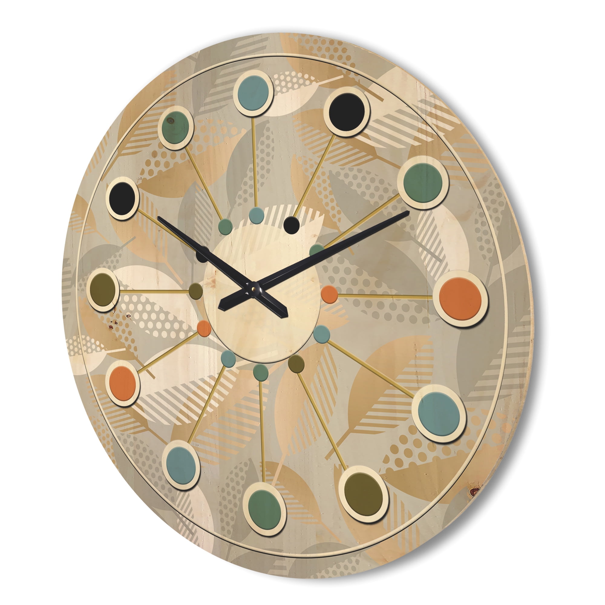 Designart 'Fall Leaves Pattern Luxury Geometric ' Mid-Century Modern Wood Wall Clock