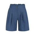 thumbnail image 5 of vigerkar Women's Summer Casual Linen Bermuda Shorts Baggy Comfy Lightweight Buttons Straight Leg Shorts with Pockets Blue, M, 5 of 6