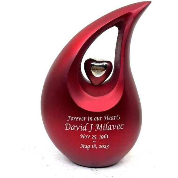 Large White Teardrop Urn with Red Heart for Human Ashes Male - Urns for Adult Men and Women - Cremation Urns for Ash, Funeral/Burial Urns, Decorative and Keepsake ERN/Earns 2.5 LTR Volume